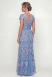 Dusty Blue A-lijn korte mouwen Mother of the Bride jurk met applicaties