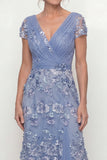 Dusty Blue A-lijn korte mouwen Mother of the Bride jurk met applicaties
