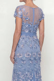 Dusty Blue A-lijn korte mouwen Mother of the Bride jurk met applicaties