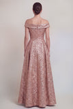 Blush Jacquard Bloemen Off The Shoulder Een lijn Lange Mother of The Bride Jurk