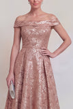 Blush Jacquard Bloemen Off The Shoulder Een lijn Lange Mother of The Bride Jurk