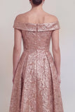 Blush Jacquard Bloemen Off The Shoulder Een lijn Lange Mother of The Bride Jurk