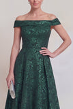 Blush Jacquard Bloemen Off The Shoulder Een lijn Lange Mother of The Bride Jurk