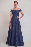 Blush Jacquard Bloemen Off The Shoulder Een lijn Lange Mother of The Bride Jurk