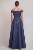 Blush Jacquard Bloemen Off The Shoulder Een lijn Lange Mother of The Bride Jurk
