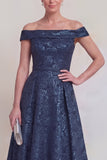 Blush Jacquard Bloemen Off The Shoulder Een lijn Lange Mother of The Bride Jurk