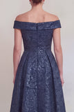Blush Jacquard Bloemen Off The Shoulder Een lijn Lange Mother of The Bride Jurk