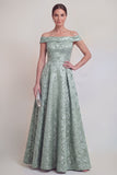 Blush Jacquard Bloemen Off The Shoulder Een lijn Lange Mother of The Bride Jurk
