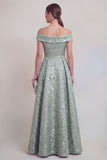 Blush Jacquard Bloemen Off The Shoulder Een lijn Lange Mother of The Bride Jurk