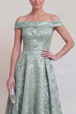 Blush Jacquard Bloemen Off The Shoulder Een lijn Lange Mother of The Bride Jurk