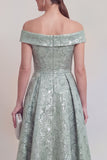 Blush Jacquard Bloemen Off The Shoulder Een lijn Lange Mother of The Bride Jurk
