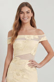 Off-the-shoulder geborduurde schede Daffodil lange bloemenjurk met split