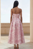 Blauwe Daffodil Flower A-lijn strapless bloemenprint met gerimpelde lange trouwjurk