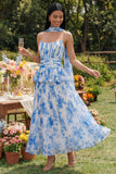 A-lijn stoffige salie strapless geplooide midi-jurk met ruches en halsdoek