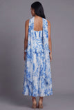 A-lijn stoffige salie strapless geplooide midi-jurk met ruches en halsdoek