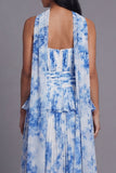 A-lijn stoffige salie strapless geplooide midi-jurk met ruches en halsdoek