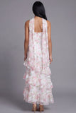 Chiffon Witte Roze Bloem Strapless Schede Lange Rugbeljurk Met Nek Sjaal