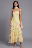 Chiffon Witte Roze Bloem Strapless Schede Lange Rugbeljurk Met Nek Sjaal