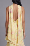 Chiffon Witte Roze Bloem Strapless Schede Lange Rugbeljurk Met Nek Sjaal