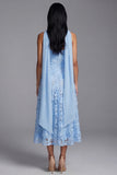 Blauwe strapless A-lijn geappliqueerde bloemenjurk midi bruiloftsgastenjurk met halssjaal