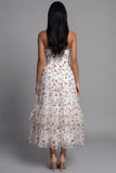 Sweetheart Champagne tule appliqued bloemen A-lijn midi jurk
