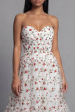 Sweetheart Champagne tule appliqued bloemen A-lijn midi jurk