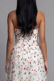 Sweetheart Champagne tule appliqued bloemen A-lijn midi jurk