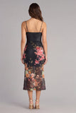 Zwarte Bodycon spaghettibandjes met gerimpelde midi bloemenjurk