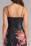 Zwarte Bodycon spaghettibandjes met gerimpelde midi bloemenjurk