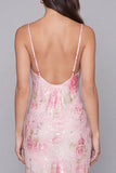 Glinsterende roze bodycon spaghettibandjes met paillettenprint bloemen midi jurk