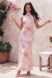Glinsterende witte roze bloemen Bodycon geprinte bloemenjurk met pailletten