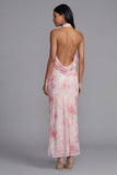 Glinsterende witte roze bloemen Bodycon geprinte bloemenjurk met pailletten