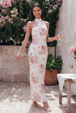 Glinsterende witte roze bloemen Bodycon geprinte bloemenjurk met pailletten
