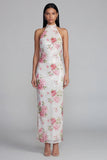 Glinsterende witte roze bloemen Bodycon geprinte bloemenjurk met pailletten