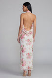 Glinsterende witte roze bloemen Bodycon geprinte bloemenjurk met pailletten