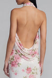 Glinsterende witte roze bloemen Bodycon geprinte bloemenjurk met pailletten