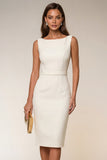Ivoor Bodycon Bateau Neck Midi Werkjurk met mouwloos
