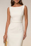 Ivoor Bodycon Bateau Neck Midi Werkjurk met mouwloos