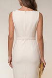 Ivoor Bodycon Bateau Neck Midi Werkjurk met mouwloos