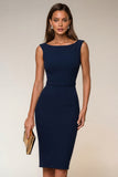 Ivoor Bodycon Bateau Neck Midi Werkjurk met mouwloos