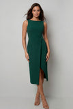 Bateau hals donkergroene bodycon lange werkjurk met split