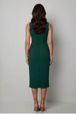 Bateau hals donkergroene bodycon lange werkjurk met split