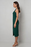 Bateau hals donkergroene bodycon lange werkjurk met split