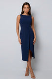 Bateau hals donkergroene bodycon lange werkjurk met split