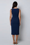 Bateau hals donkergroene bodycon lange werkjurk met split