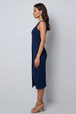 Bateau hals donkergroene bodycon lange werkjurk met split
