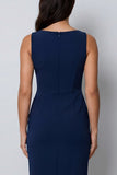 Bateau hals donkergroene bodycon lange werkjurk met split