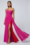Fuchsia zeemeermin strapless tule lange formele jurk met sjerp
