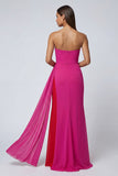 Fuchsia zeemeermin strapless tule lange formele jurk met sjerp