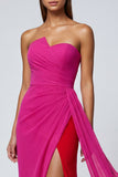 Fuchsia zeemeermin strapless tule lange formele jurk met sjerp